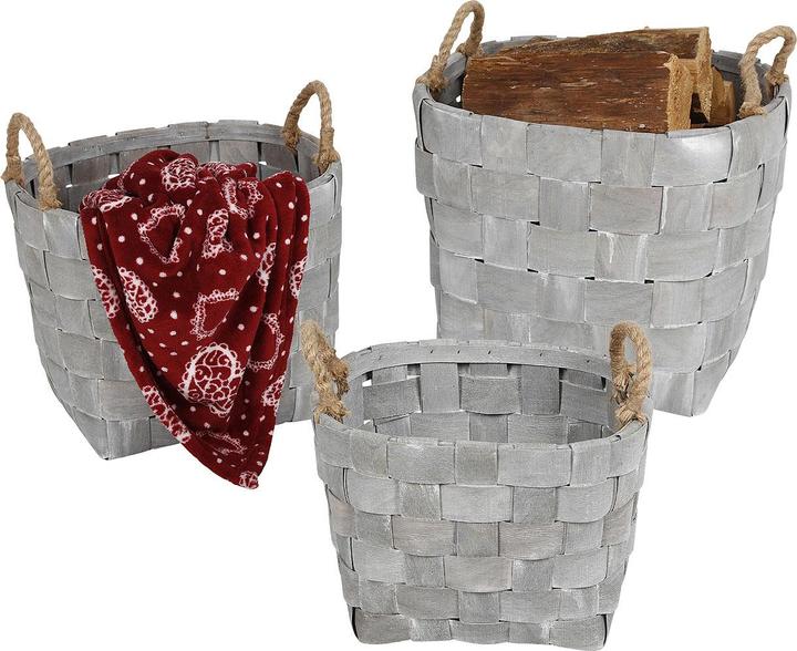 Produktbild Natura Punto 3-teiliges Körbe-Set Tannenholz, 2 Henkel aus Jute, whitewashed (3 x)