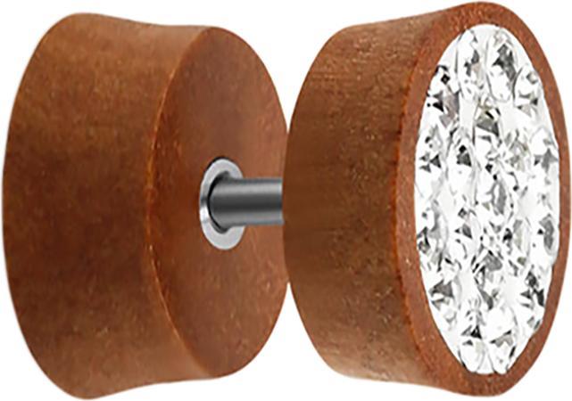 Produktbild Star Piercing Fake Plug aus Sawo Holz mit Kristall silber und Epoxy Schutzschicht (ohne Messing, Organisch)