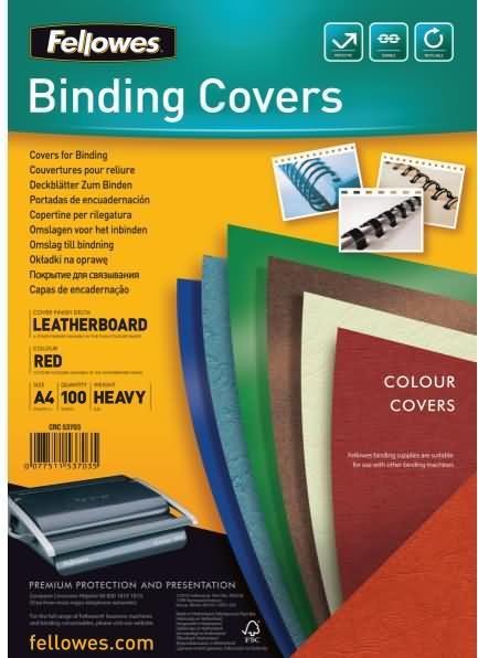 Actual product image Fellowes Delta cover sheet with leather structure, red