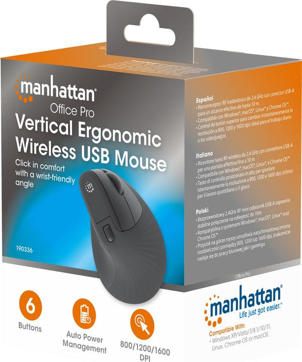 Image du produit Manhattan Souris USB verticale ergonomique sans fil (Sans fil)