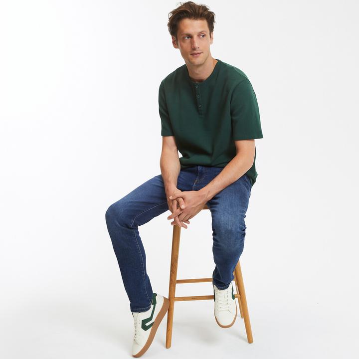 Image du produit La Redoute Collections Haut en forme de t-shirt avec encolure ronde et petite patte de boutonnage (S)