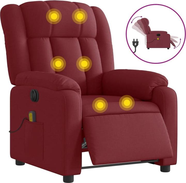 Actual product image VidaXL Massage armchair TV armchair Relax armchair Recliner armchair Wine red fabric