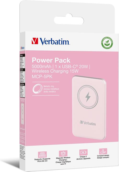 Immagine prodotto Verbatim POWER BANK 5000 ROSE (5000 mAh, 20 W, 18.50 Wh)