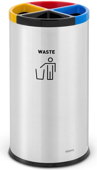 Produktbild Ulsonix Abfalleimer rund mit Trennsystem Edelstahl / Kunststoff Grün / Blau / Rot / Gelb (45 l)