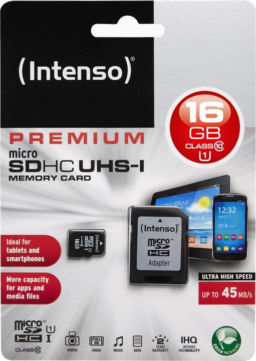 Produktbild Intenso UHS-I Premium (16 GB, microSDHC, U1, UHS-I)