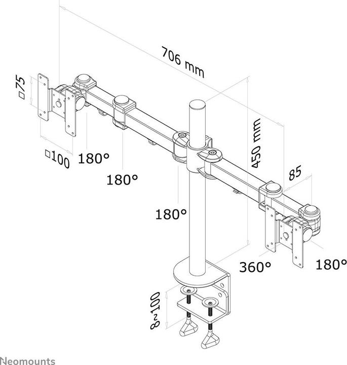 Produktbild Neomounts TIS 10"-27" 2TFT 6 Gelenke schwarz (Tisch, 27")