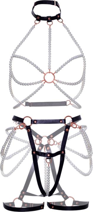 Actual product image Leg Avenue Faux Leather Halter Harness - Black/White (L)