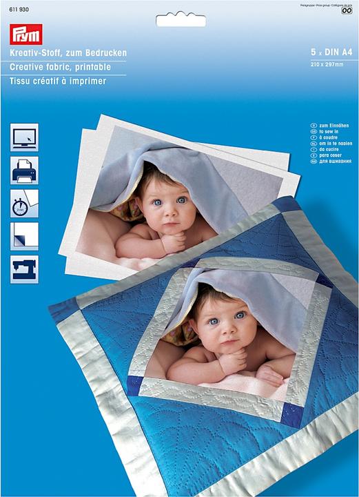 Produktbild Prym Kreativ-Stoff zum Bedrucken, weiss DIN A4 210 x 297 mm, 5 Bögen, 100 % CO