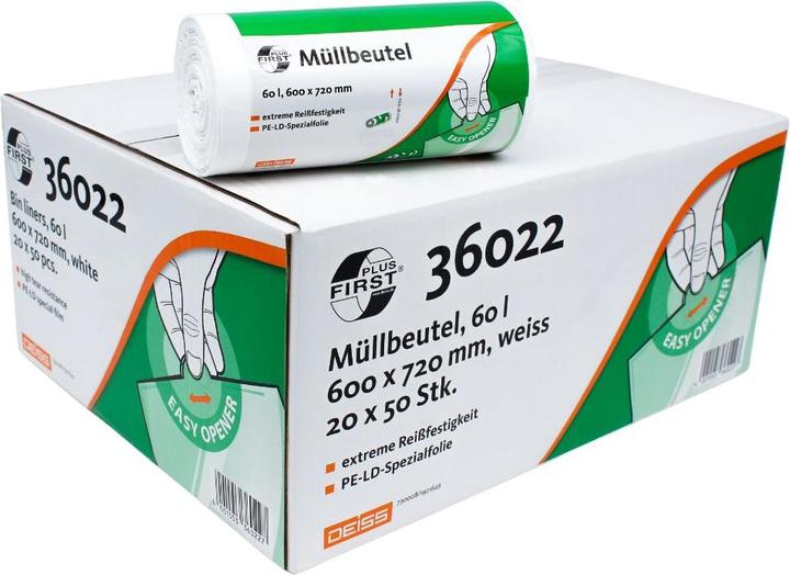 Produktbild Deiss FIRST Müllsack 36022 60l weiss 50St. (50 x, 60 l)