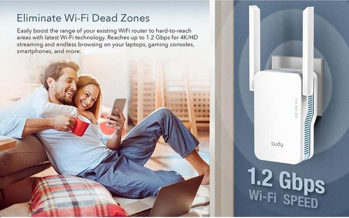 Actual product image Cudy RE1200 Wi-Fi signal booster (867 Mbit/s, 300 Mbit/s)