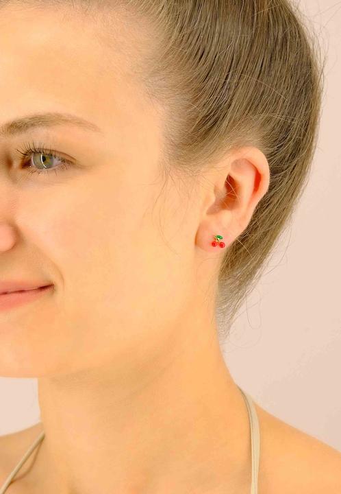 Image du produit Muau Stud earrings cherries yellow gold 750 red/green 7mm (Or blanc, Or rose ou argent, Or jaune)