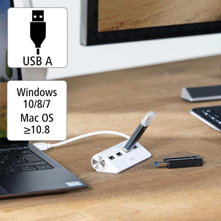Produktbild Hama USB-A-Hub, 4 Ports, USB 2.0, 480 Mbit/s, Weiss (USB-A, 4 Ports)