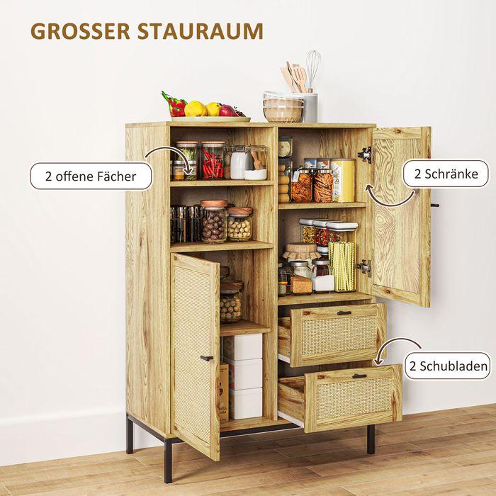 Image du produit Swisshandel24 Kommode, Aufbewahrungsschrank mit Rattan-Türen, Mehrzweckschrank mit Schubladen (80 x 40 x 120 cm)