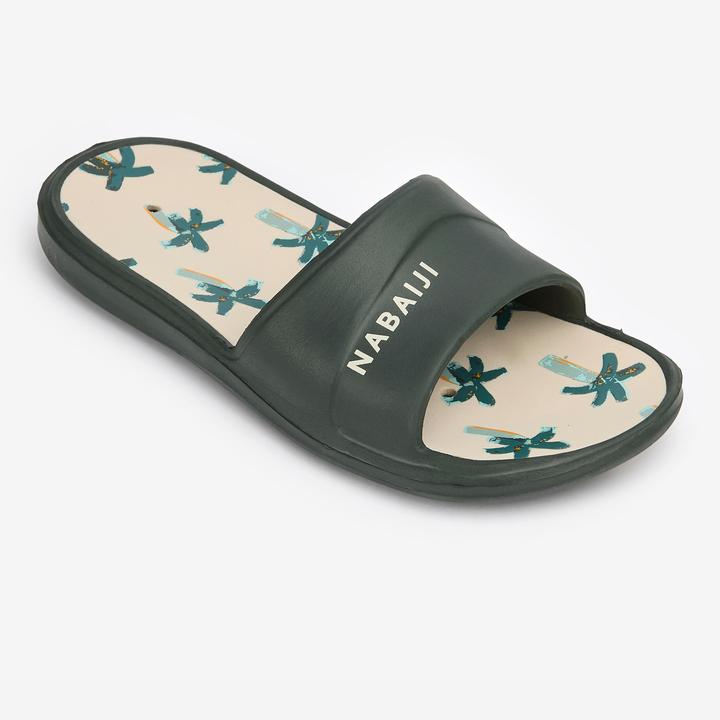 Actual product image Nabaiji Badelatschen Slap 500 Kinder - Palmenaufdruck beige/khaki (35)