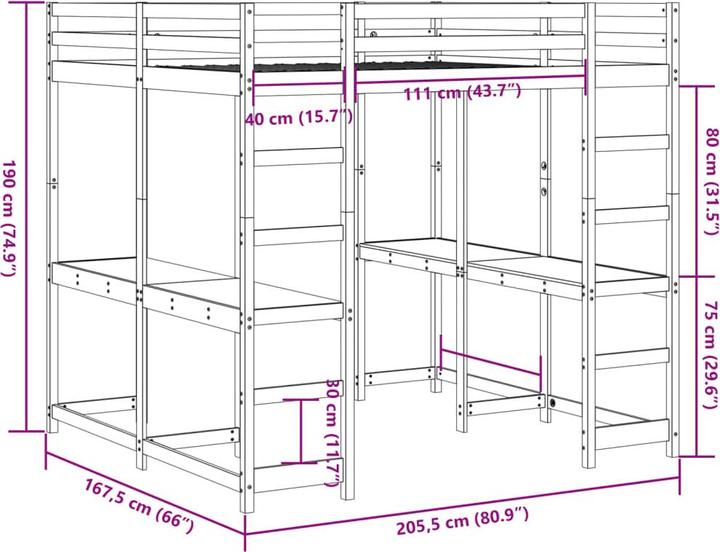 Valeurs nutritives et ingrédients VidaXL Lit mezzanine avec bureau & échelle (160 x 200 cm)