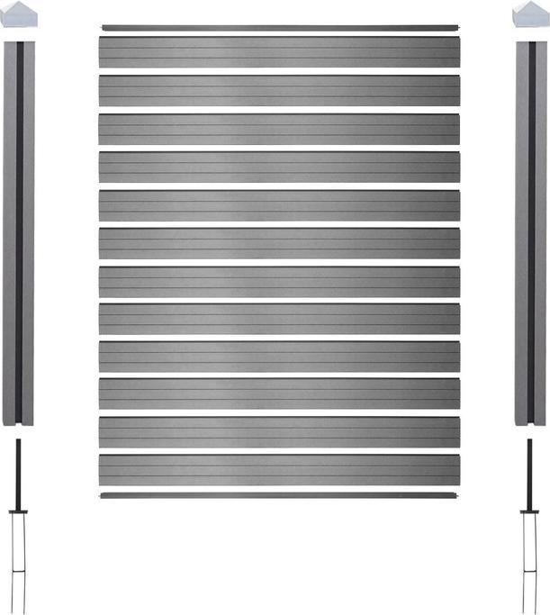 Produktbild Swisshandel24 WPC-Sichtschutz Sarthe, Windschutz Zaun, WPC-Pfosten 2er Set, 3,76m grau