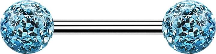Actual product image Star Piercing Barbell silver with two crystal balls aqua epoxy protective layer (without brass, Surgical steel 316L)