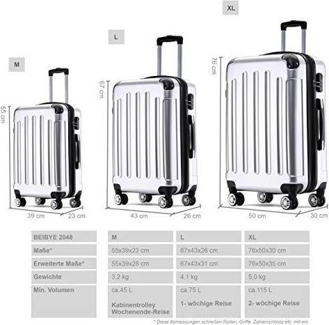 Produktbild Beibye Zwillingsrollen 2048 Hartschale Trolley, Silber, XL (115 l, L (90 - 115l))