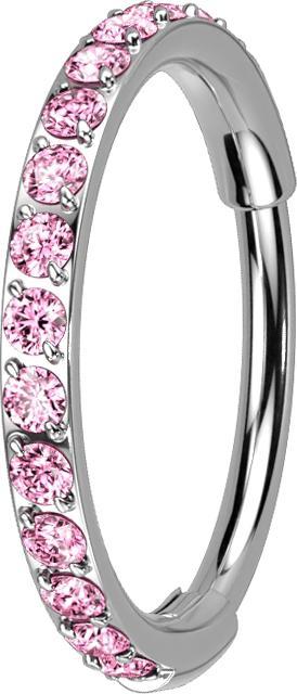 Star Piercing Micro Segmentring klappbar silber seitlich Kristalle pink (Titan G23, ohne Messing)