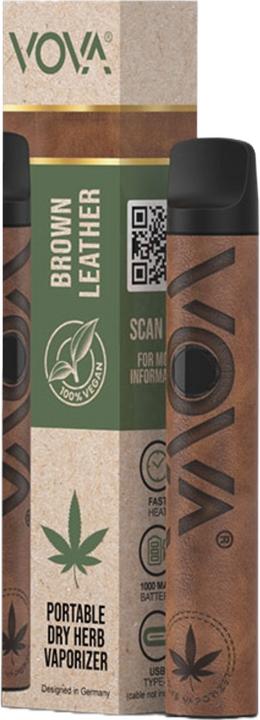 Actual product image VOVA Portable Dry Herb Vaporiser Brown Leather
