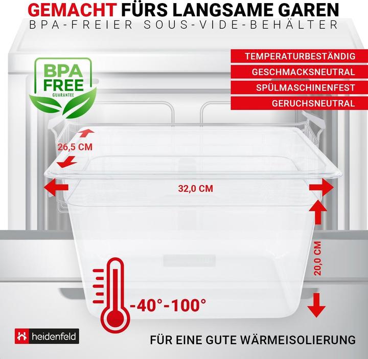 Produktbild Heidenfeld Sous-Vide Behälter SVB11 Sous-Vide-Becken 11Liter Wasserbad Container