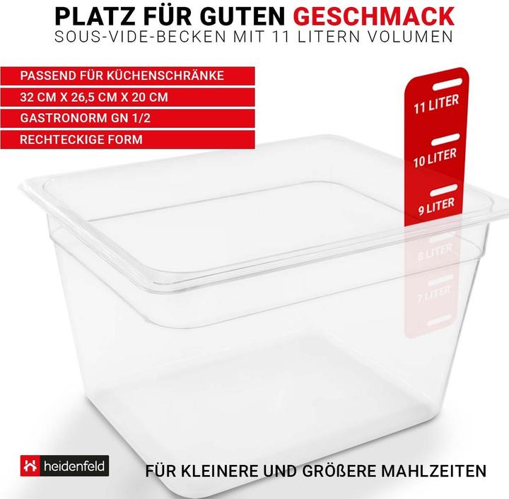 Produktbild Heidenfeld Sous-Vide Behälter SVB11 Sous-Vide-Becken 11Liter Wasserbad Container