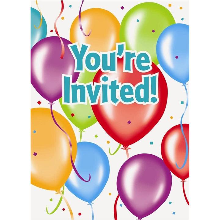 Actual product image Unique Party Balloons Birthday Invitations (Pack of 8) (8 pcs.)