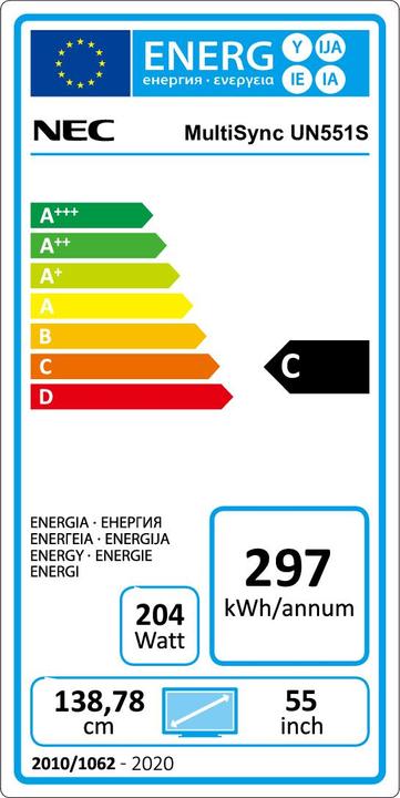 Energie-Label NEC MultiSync UN551S (1920 x 1080 Pixel, 55")