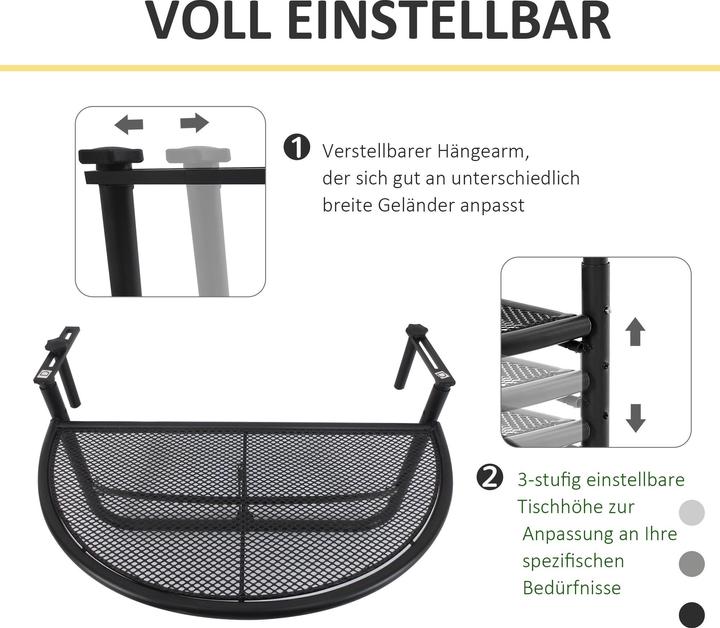 Image du produit Outsunny Table suspendue pour balcon réglable en hauteur (60 cm)