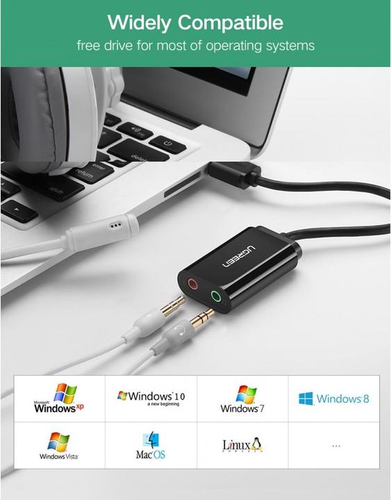 Actual product image Ugreen External USB sound card for headphones, speakers, headsets (USB)