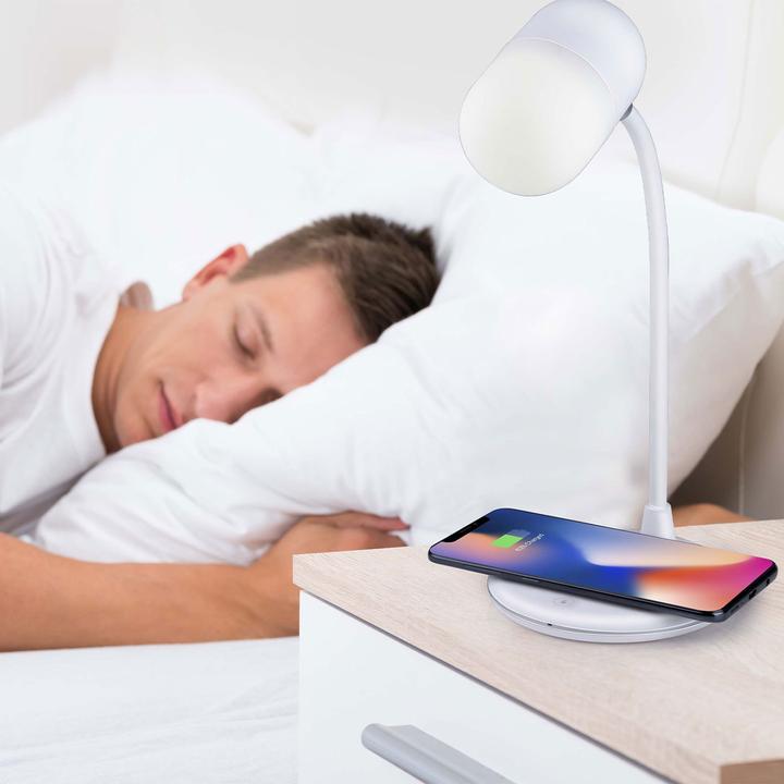Actual product image Grundig Schreibtischlampe-Lampe mit Qi-Ladestation und Lautsprecher, 3 Lichtfarben, 2er-Set (50 lm)