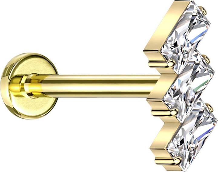 Produktbild Star Piercing Micro Labret Innengewinde vergoldet drei rechtecke vergoldet Kristalle silber (ohne Messing, Titan G23)