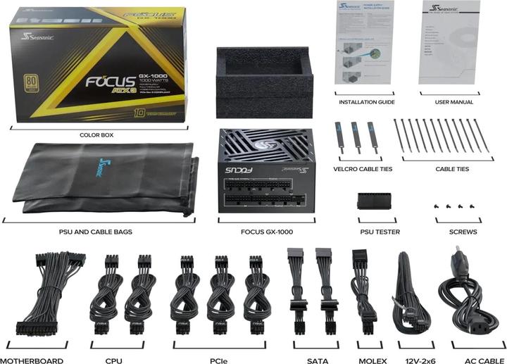 Image du produit Seasonic Focus GX-1000 V4 1000W ATX3.0 noir (1000 W)