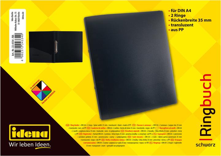 Immagine prodotto Idena Raccoglitore ad anelli A4 PP nero 35mm 2 anelli (A4, 35 mm, 1 Pezzo/i)