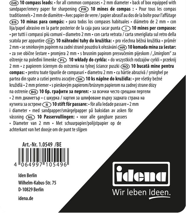 Actual product image Idena Compass refills 10s in tin with sandpaper