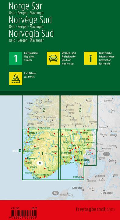 Produktbild Norwegen Süd, Strassen- und Freizeitkarte 1:250.000, freytag & berndt (freytag & berndt, Ungarisch, Slowakisch, Englisch, Norwegisch, Niederländisch, Italienisch, Spanisch, Tschechisch)