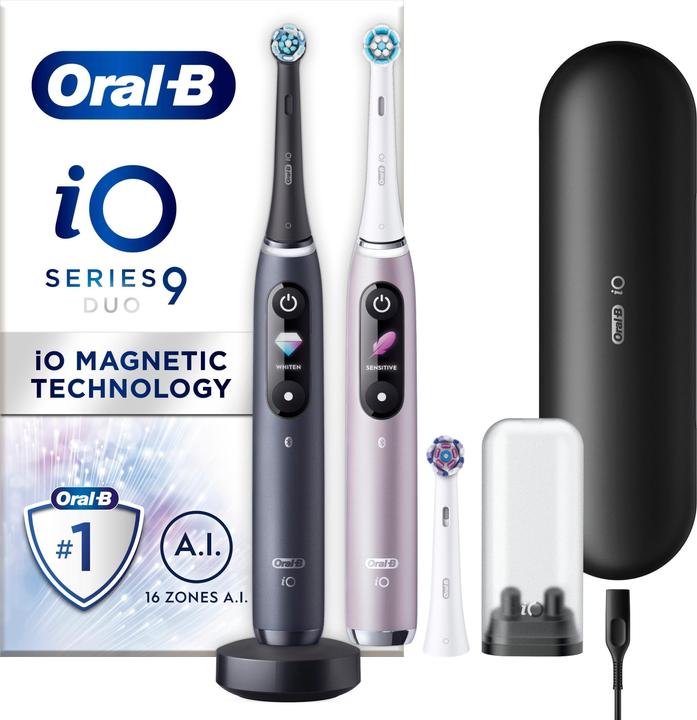 Actual product image Oral-B iO9 Duo Pack Black Onyx & Rose Quartz Electric Toothbrush (Oscillating toothbrush)