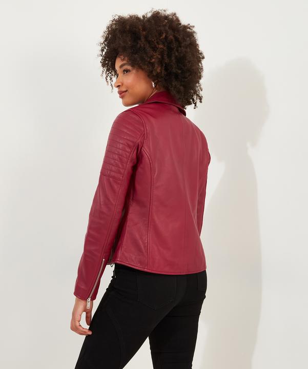 Actual product image Joe Browns Raspberry Leather Biker Jacket (38)