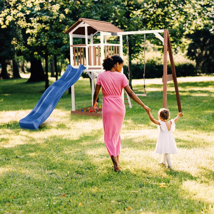 Actual product image Axi Beach Tower Play Tower with Single Swing Brown / White - Blue Slide