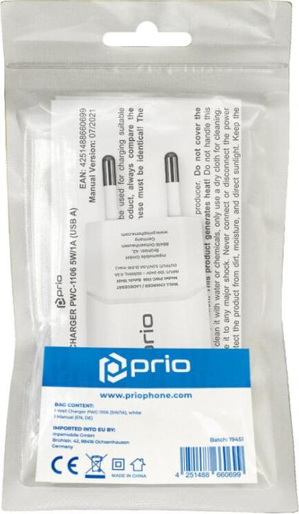 Produktbild prio Universal-Ladegerät 5W//1A (USB A) bulk weiss (5 W)