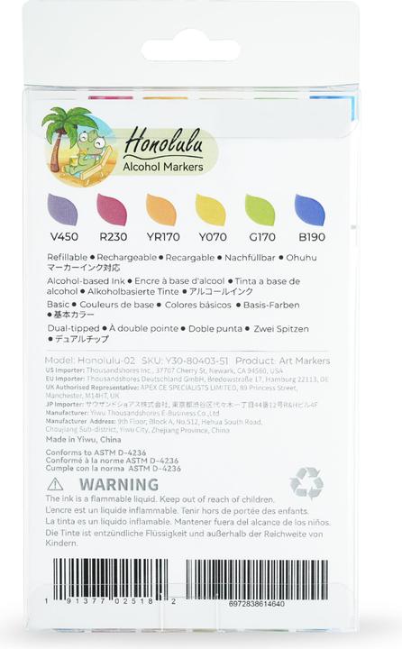 Produktbild Ohuhu Honolulu Kunstmarker (6 Stk.) - Grundfarben (Mehrfarbig, 6 x)