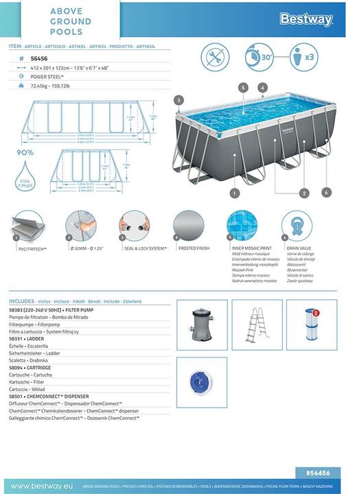 Image du produit Bestway Piscine rectangulaire à cadre électrique (412 x 201 x 122 cm)