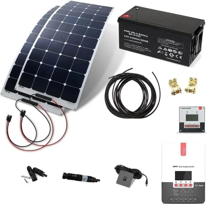 Autosolar Kit solaire complet 330W flexible avec batterie AGM 220Ah (320 W)