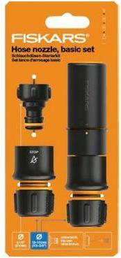 Fiskars Hose nozzle starter kit, Solid, SoftGrip, With hose nozzle, tap connector and hose connector