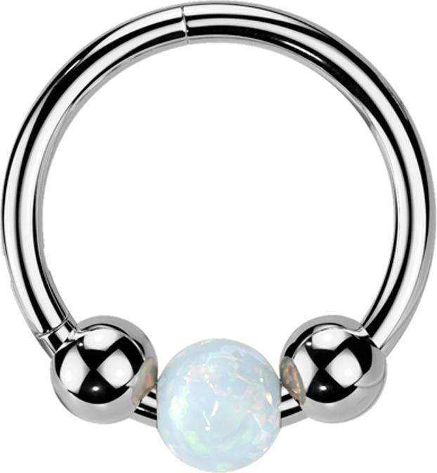 Immagine prodotto Star Piercing Micro Segmentring klappbar silber zwei Kugeln und Kugel Opal weiss (Titanio G23, senza ottone)