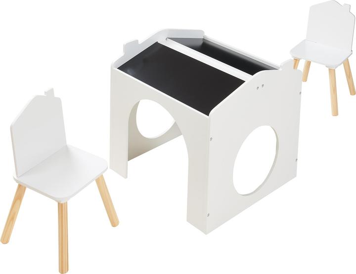 Produktbild En.Casa Zeichentisch für Kinder Romso Kindertischset mit 2 Stühlen Weiss (Kindersitzgruppe)