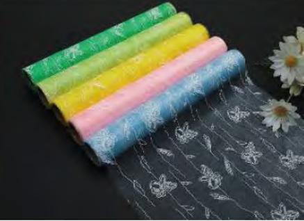 Actual product image GuGus Decoration fabric "Organza" rolled and cut pink Butterfly print 36cm x 300cm
