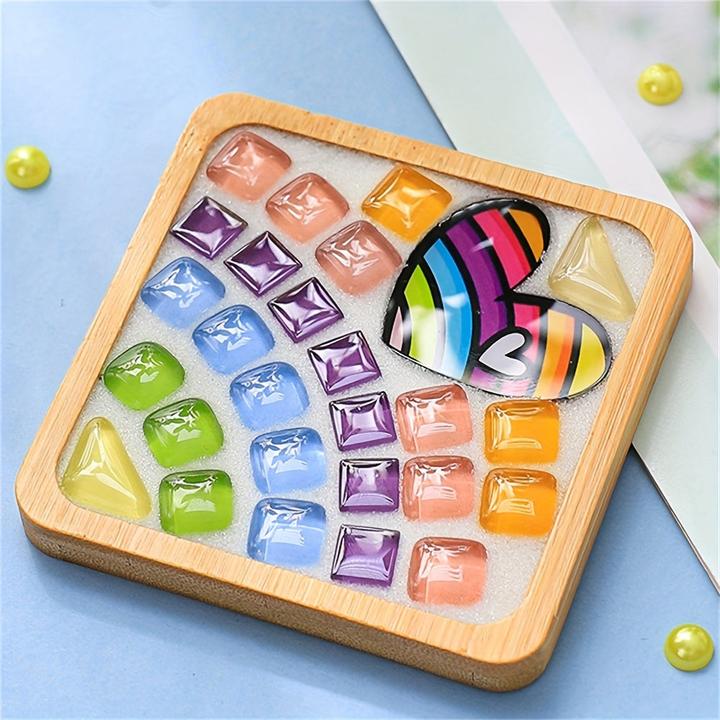 Actual product image Activity Board DIY glass mosaic tiles for crafts, mixed colour mosaic kits with wooden coasters for