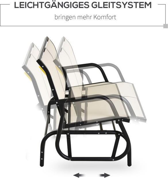 Actual product image Swisshandel24 Rocking chair 2-seater garden bench garden swing bench park bench metal black+beige 120x70x85cm