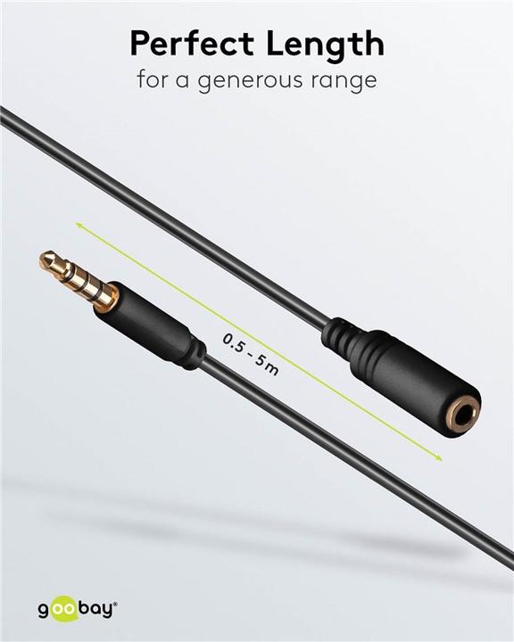Image du produit Goobay Rallonge casque et audio AUX, 4 pôles 3,5 mm slim, CU (0.50 m, Jack 3,5 mm (AUX))